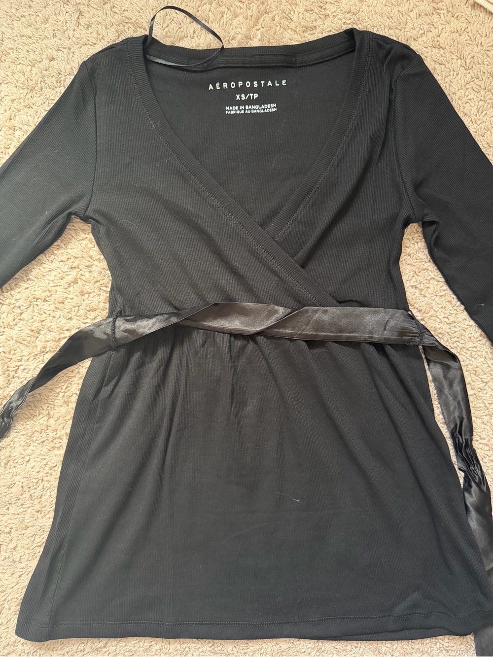Aeropostale Black Wrap-Front Long Sleeve Robe Top